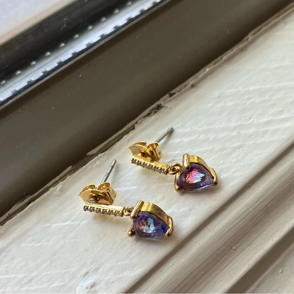 Small blue/pink/purple CZ heart drop earrings (originally $30 on Etsy) - Picture 5 of 6